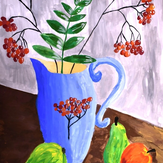 Рисунок "Натюрморт с фруктами и рябиной"