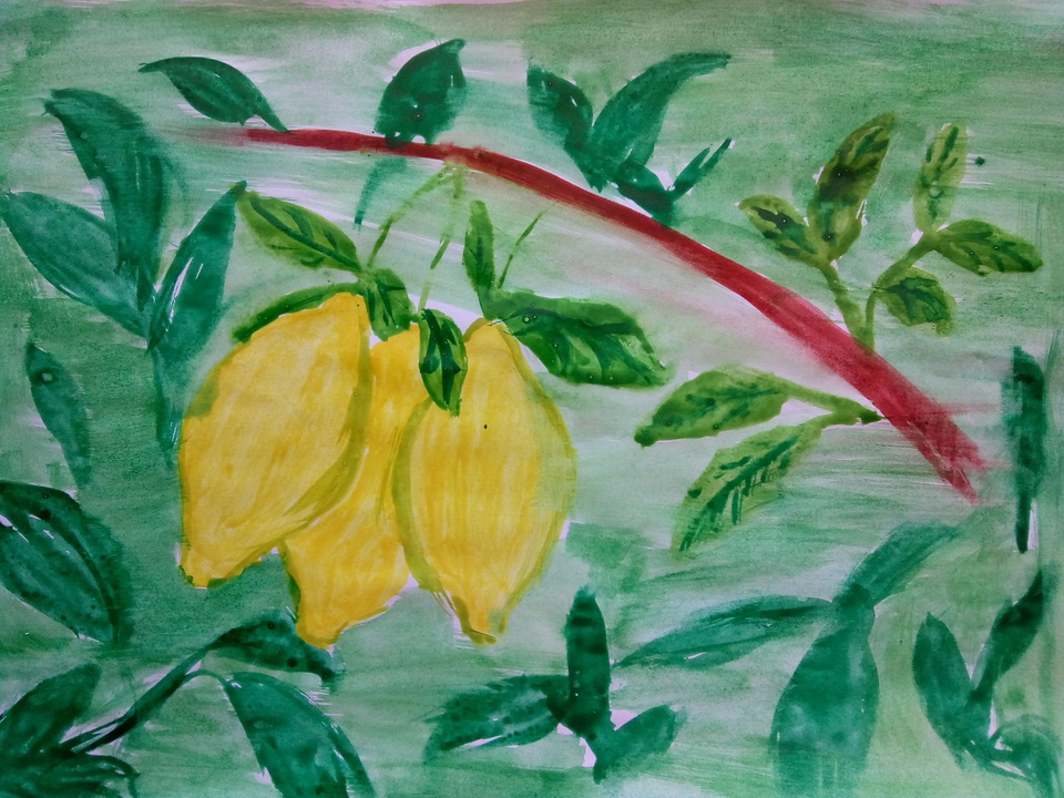 Детский рисунок - Лимоны на ветке