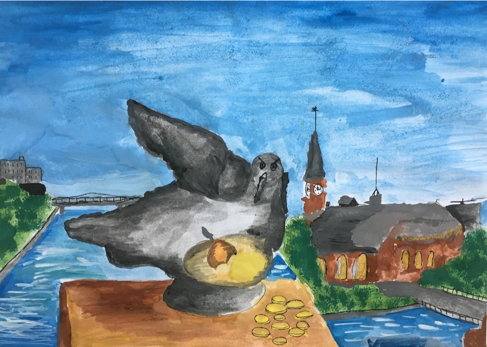 Детский рисунок - Чайка желаний в Рыбной деревне