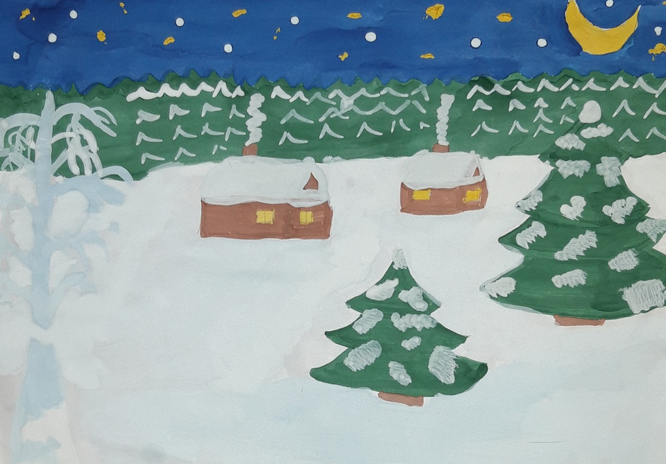Детский рисунок - Зимушка-зима