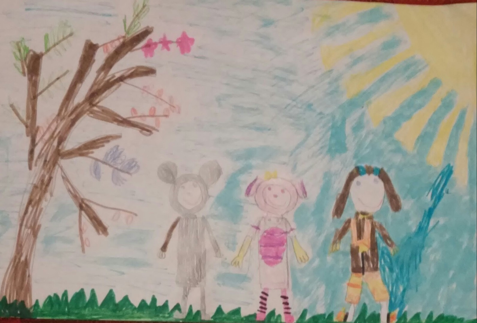 Детский рисунок - Кукутики под осенним солнышком