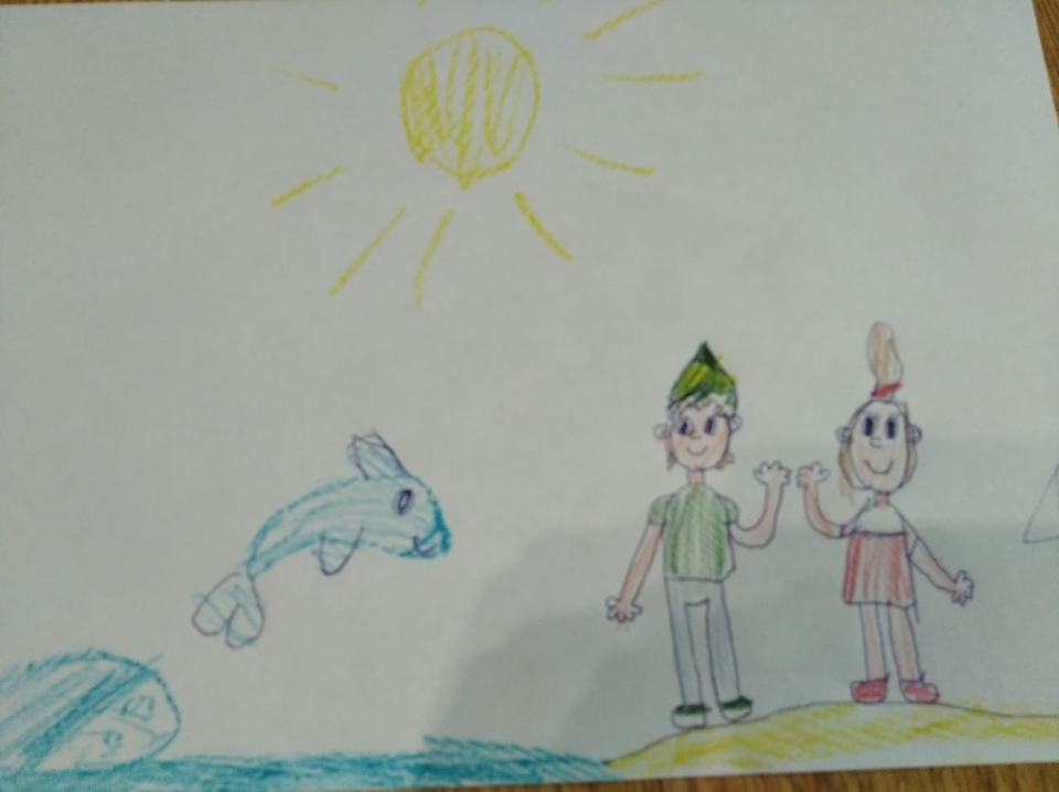 Детский рисунок - Мы пришли на пляж сегодня