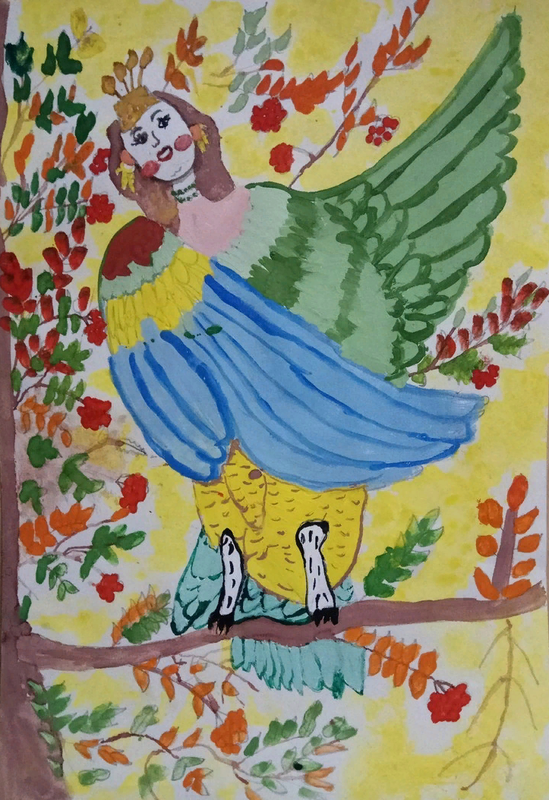 Детский рисунок - Осенняя птица радости