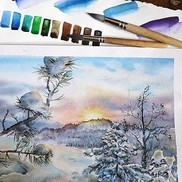 Рисуем поэтапно красивый зимний пейзаж
