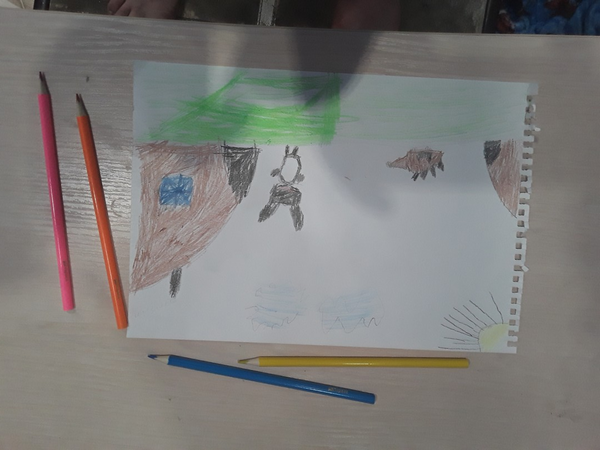 Детский рисунок - Друзья на полянке