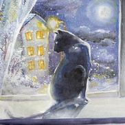 Рисуем поэтапно кошку в лунном свете