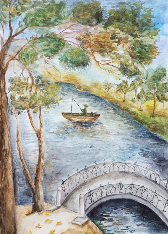 Детский рисунок - На реке
