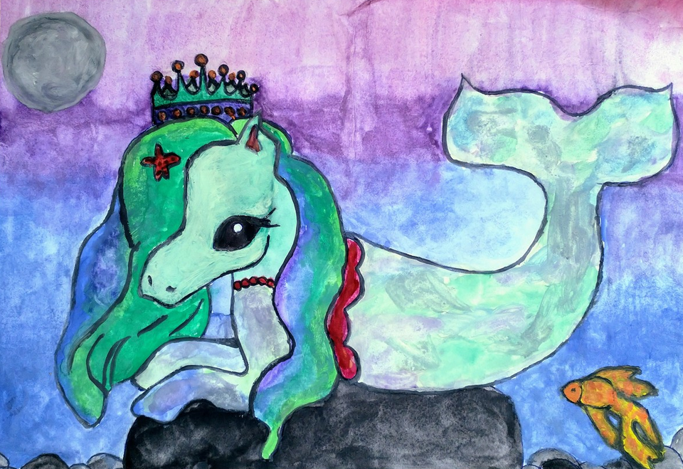 Детский рисунок - Волшебная пони-русалка