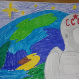 Рисунок "Гагарин впервые на поверхности планеты Земля" на конкурс "Конкурс детского рисунка “Таинственный космос - 2018”"