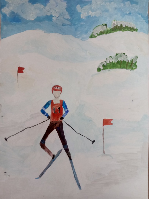 Детский рисунок - Лыжник
