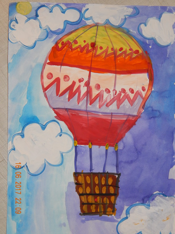Детский рисунок - Я улетаю на большом воздушном шаре