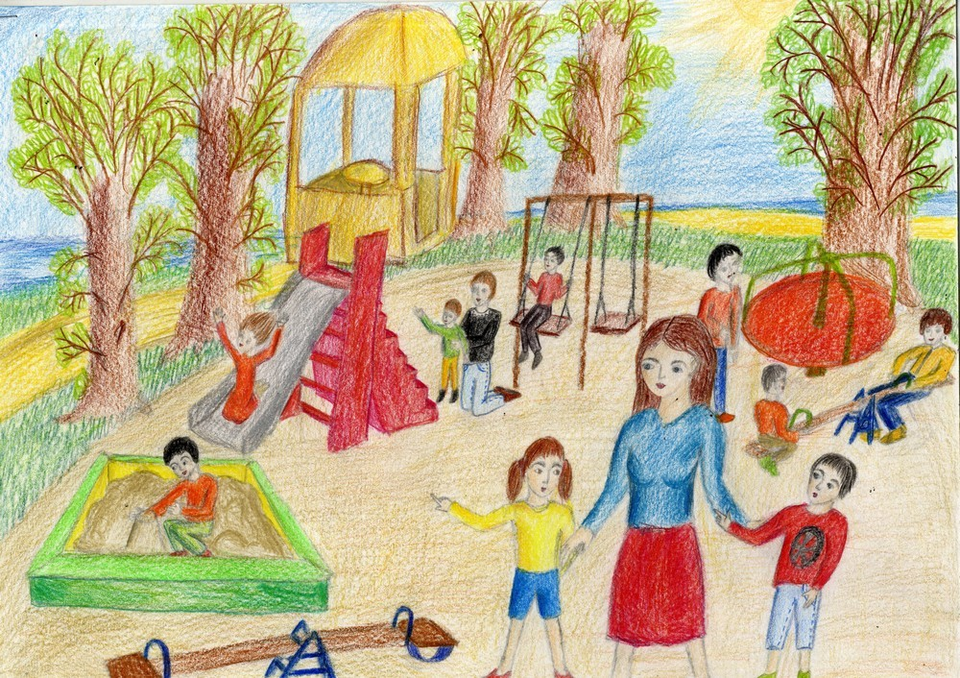 Детский рисунок - На детской площадке