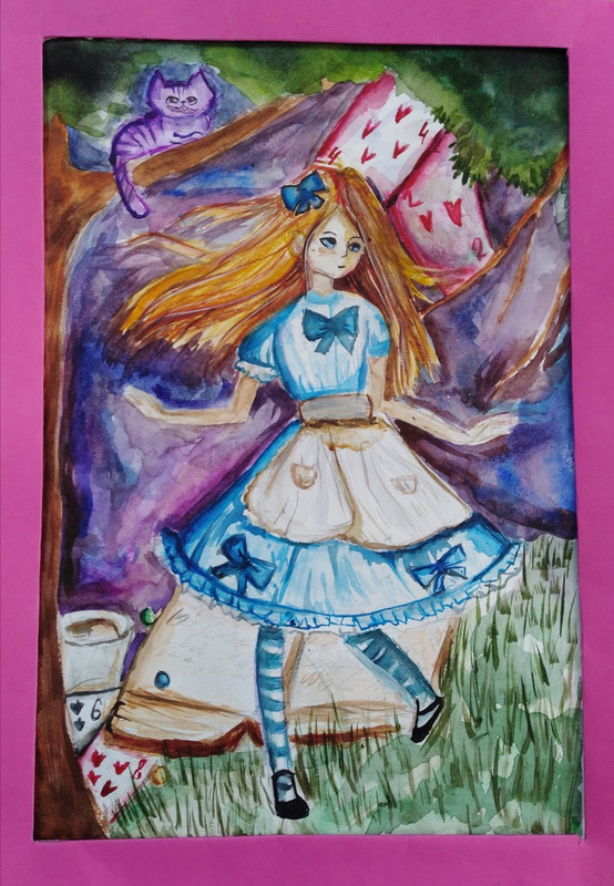 Детский рисунок - Алиса в стране чудес