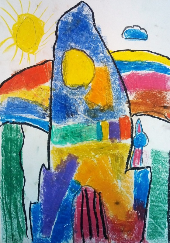 Детский рисунок - Радужный домик Эвелинки