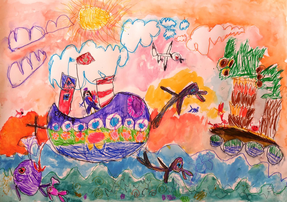 Детский рисунок - В море