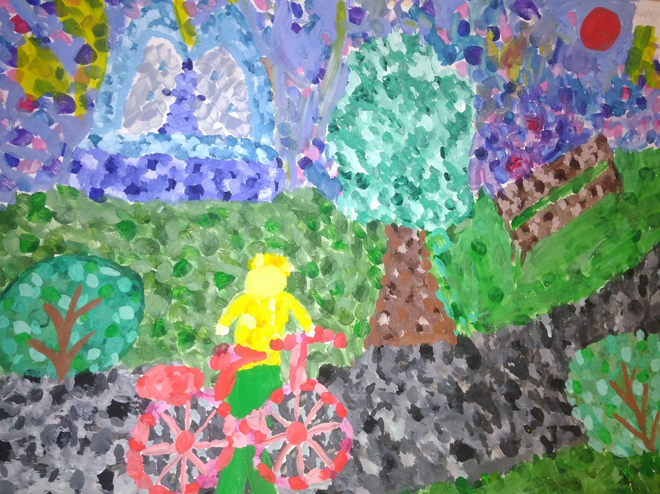 Детский рисунок - Прогулка в парке