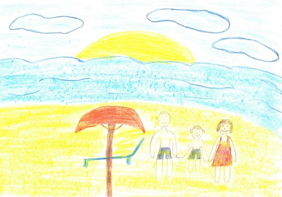 Детский рисунок - Лето на пляже