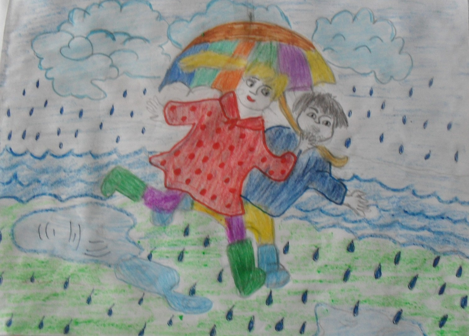 Детский рисунок - Весенний дождь