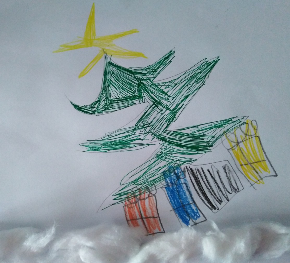 Детский рисунок - Подарки под ёлочкой