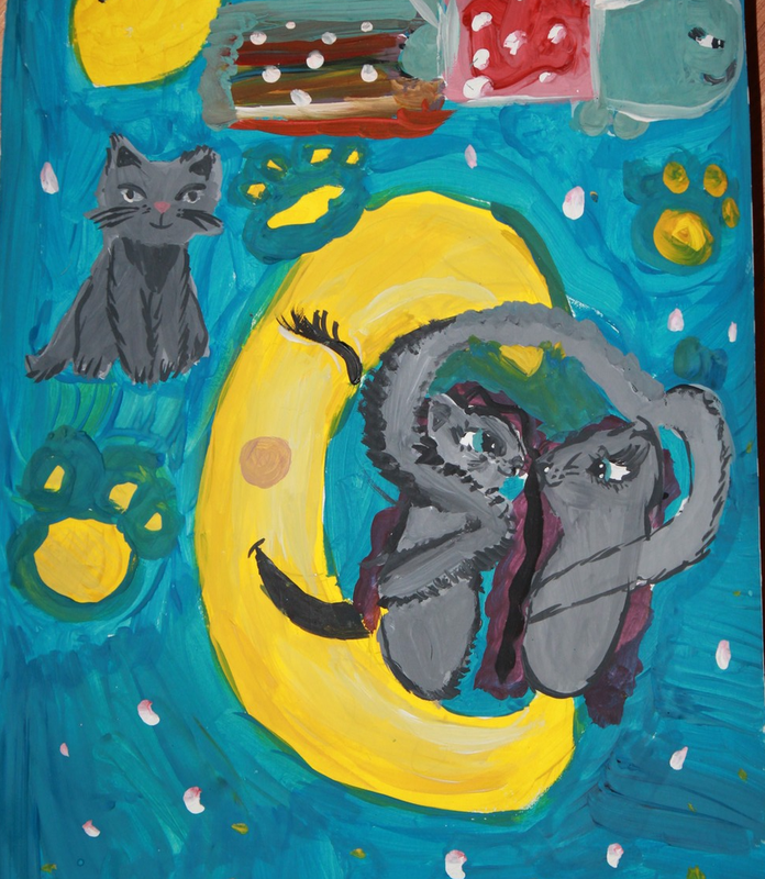 Детский рисунок - Ночные гулянья кошек