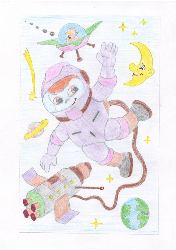 Детский рисунок - Моя мечта - отдых в космосе
