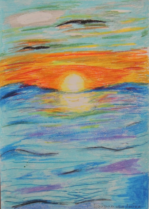 Детский рисунок - Восход над Баренцевым морем
