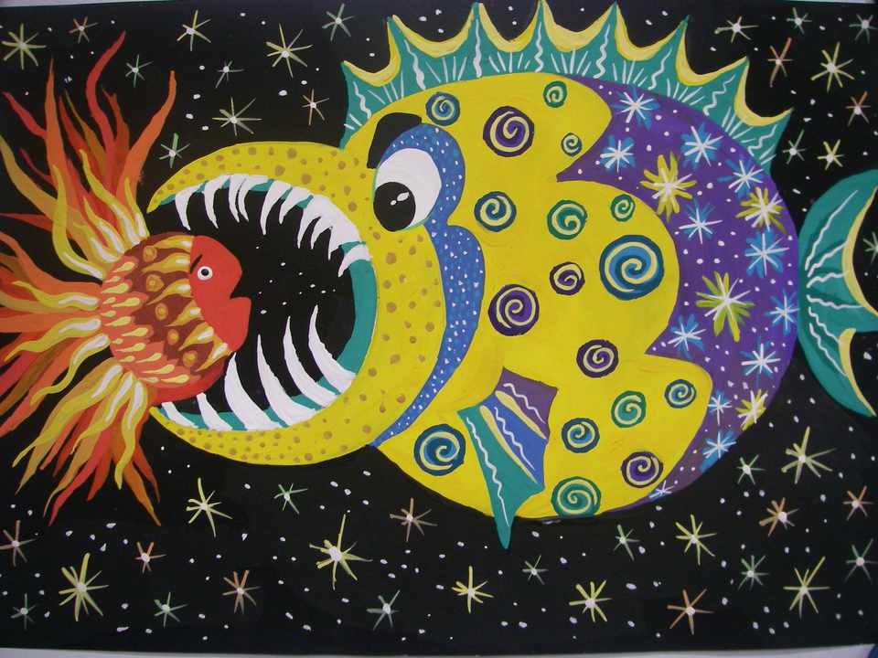 Детский рисунок - Сказка про Луну и Солнце