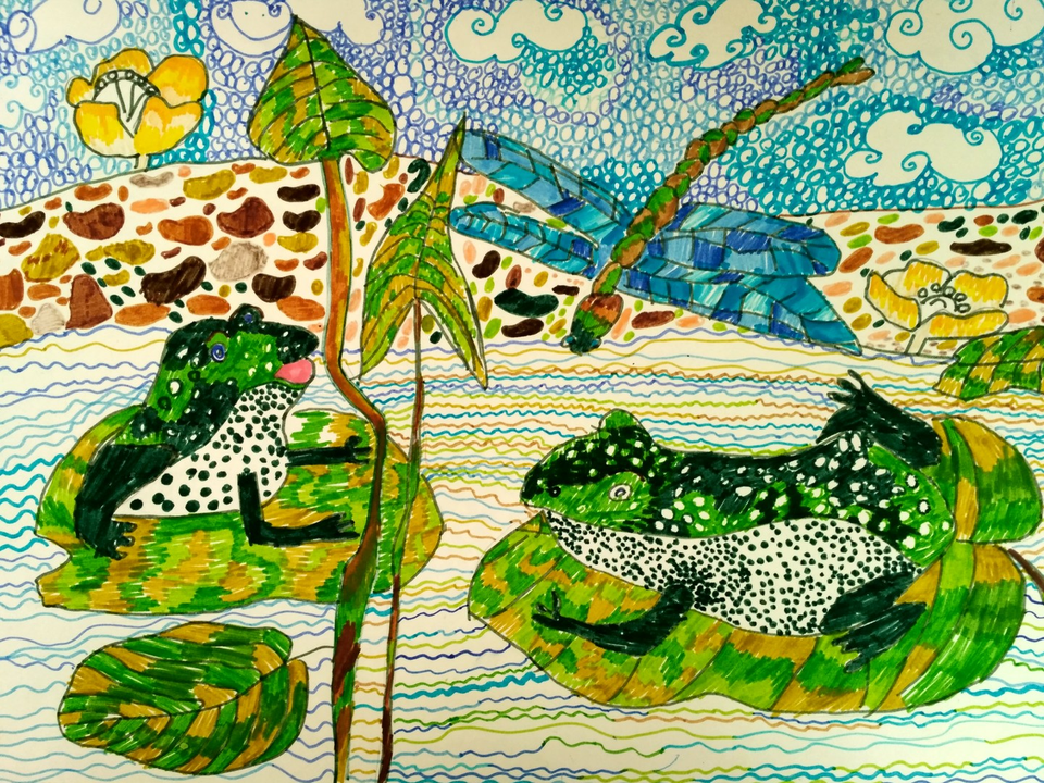 Детский рисунок - Лягушки на болоте
