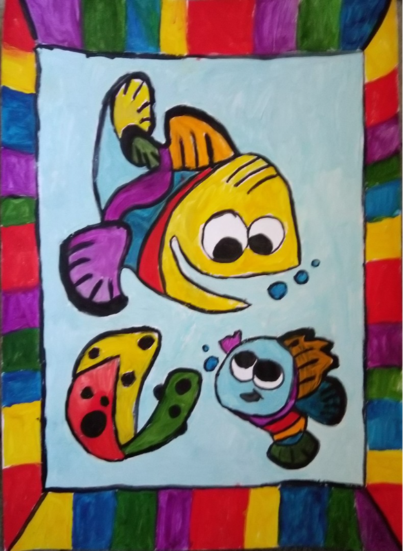 Детский рисунок - Разноцветные рыбки