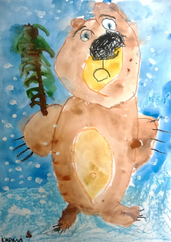 Детский рисунок - Мишка с ёлочкой