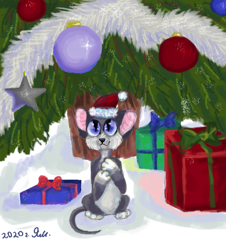 Детский рисунок - Новогодняя мышка