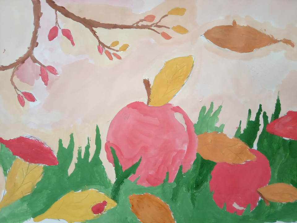 Детский рисунок - Натюрморт с яблоками