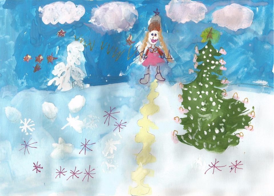 Детский рисунок - Шла Снегурочка по лесу