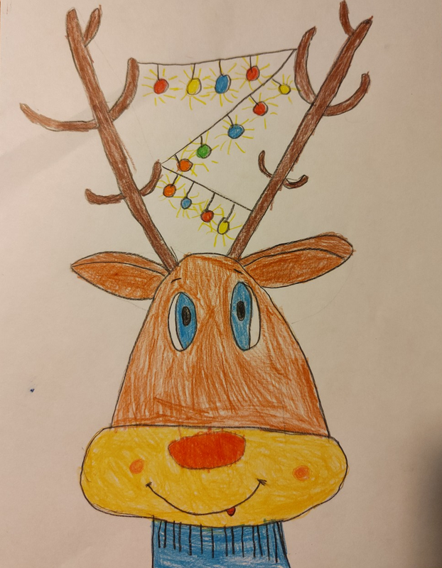 Детский рисунок - Новогодний олень