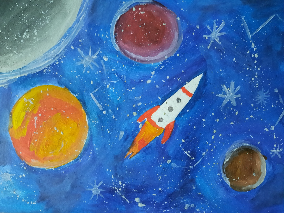 Детский рисунок - Полёт в космос