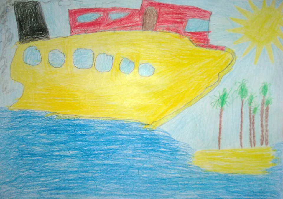 Детский рисунок - Лайнер плывёт в море