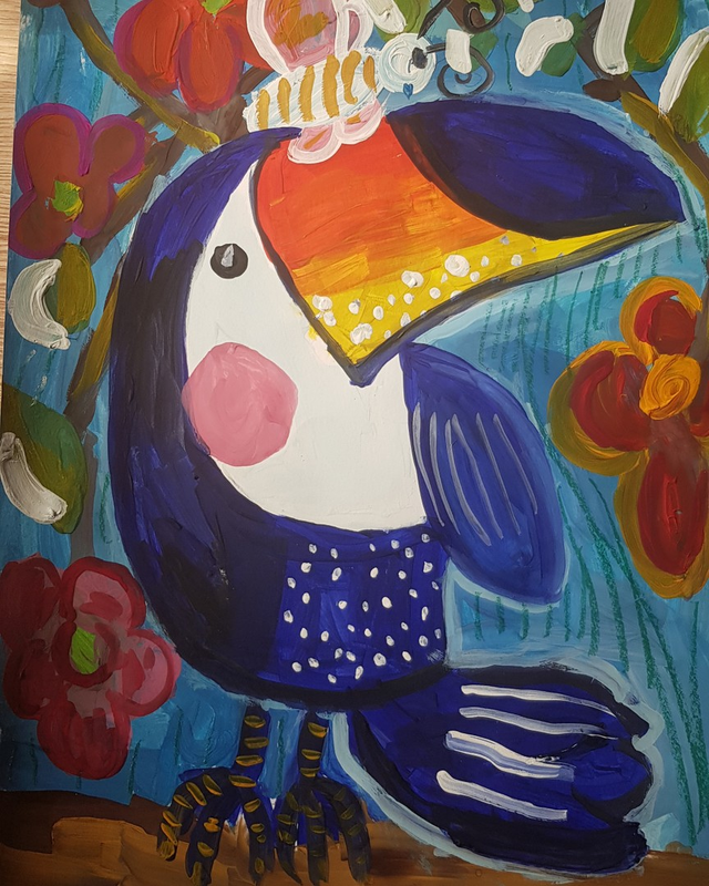 Детский рисунок - Розовощекий тукан