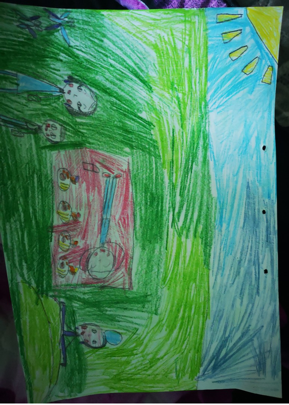 Детский рисунок - Пикник с семьёй