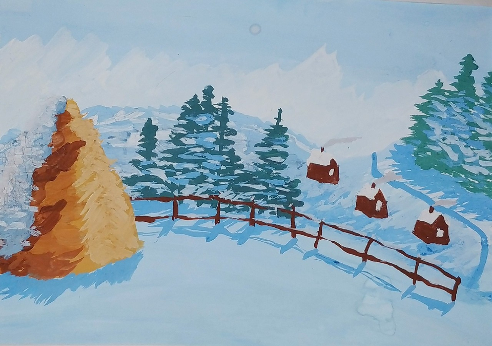 Детский рисунок - Зимний пейзаж