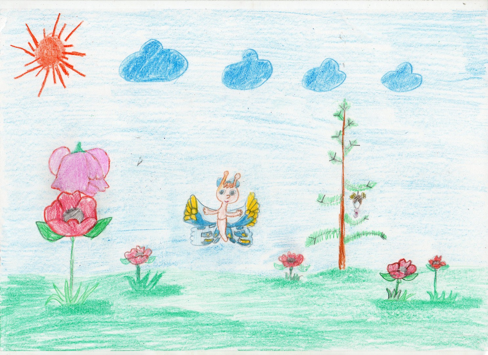 Детский рисунок - Два домика для Эвелинки