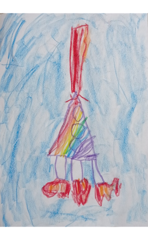 Детский рисунок - Радужный космический корабль