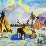 Рисунок "Северные олени" на конкурс "Конкурс творческого рисунка “Свободная тема-2019”"