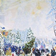 Живописный "Елочный торг" Кустодиева. Картина, заряжающая новогодним настроением