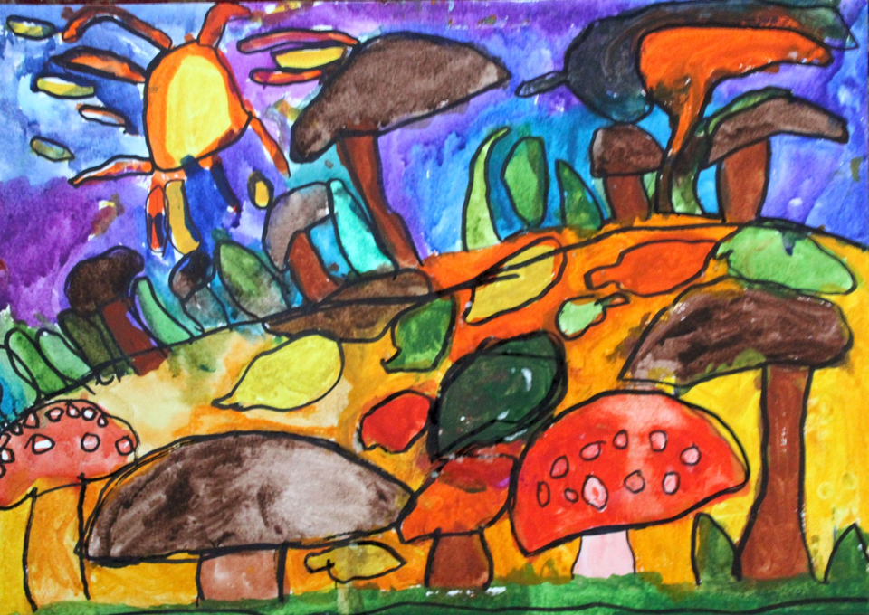 Детский рисунок - Осенние грибочки