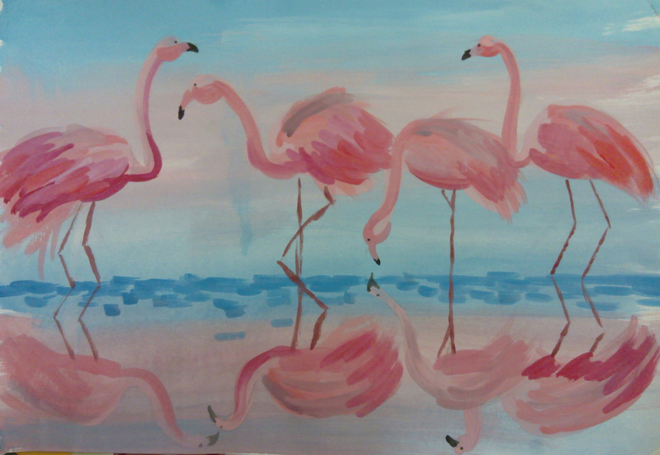 Детский рисунок - Фламинго