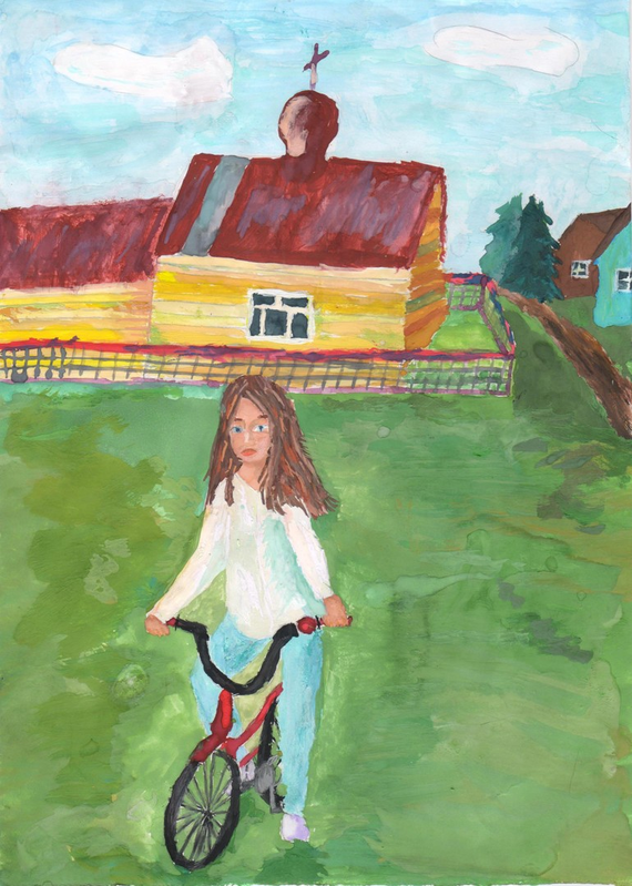 Детский рисунок - В деревне летом