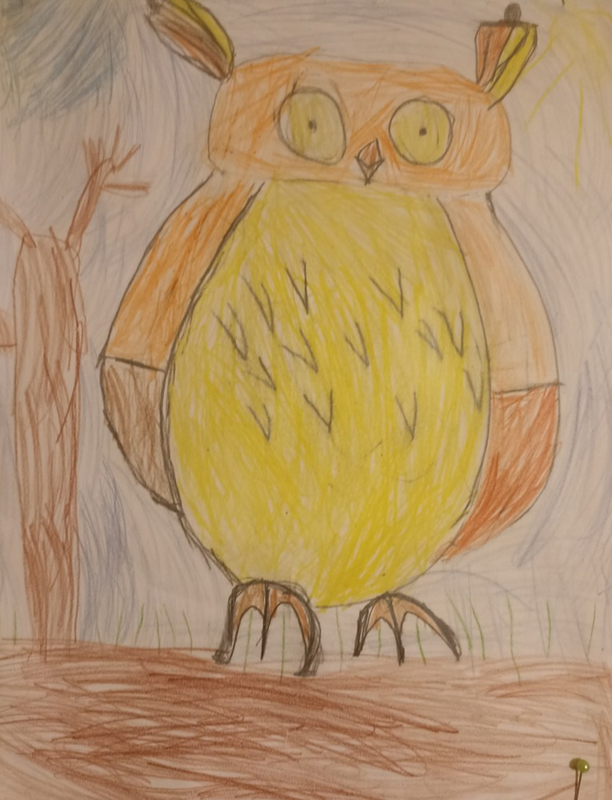 Детский рисунок - Сова на дереве