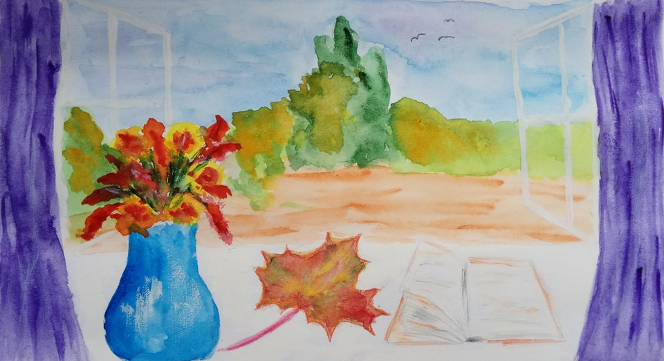 Детский рисунок - В окно стучится осень