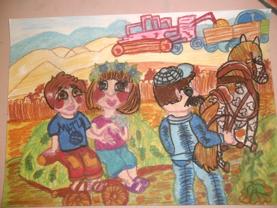 Детский рисунок - Уборка урожая на Дону