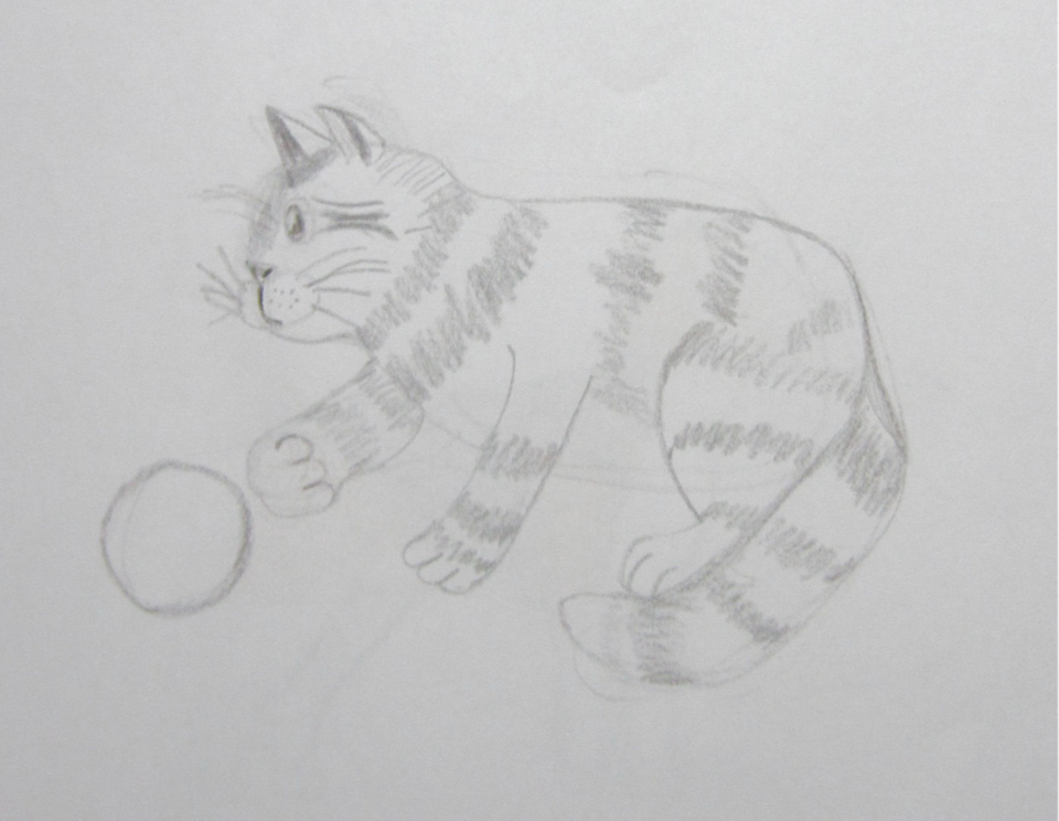 Детский рисунок - Игривый кот